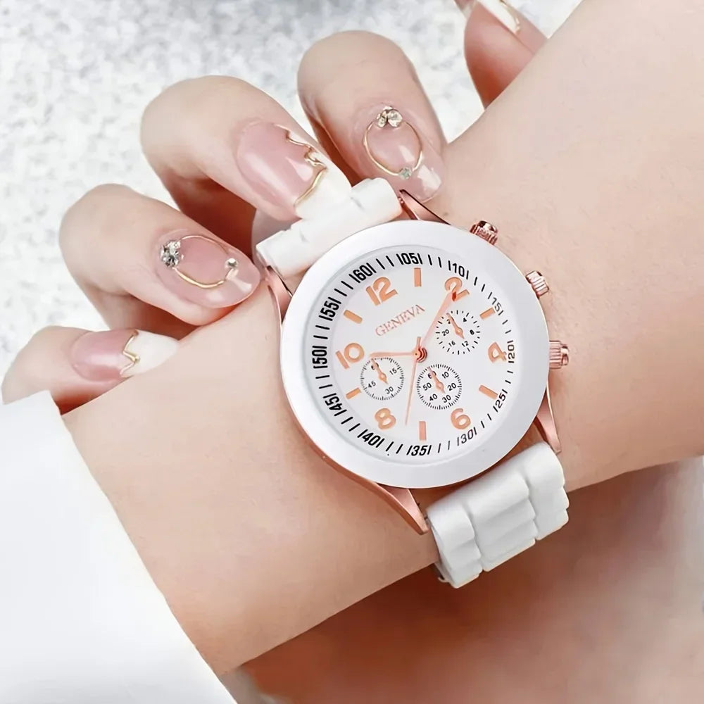 2Pcs Luxury Women's Watch Set Fashion Luxury Elegant Alloy Wristwatch Silicone Strap Couple Watch Men Quartz Holiday Gifts